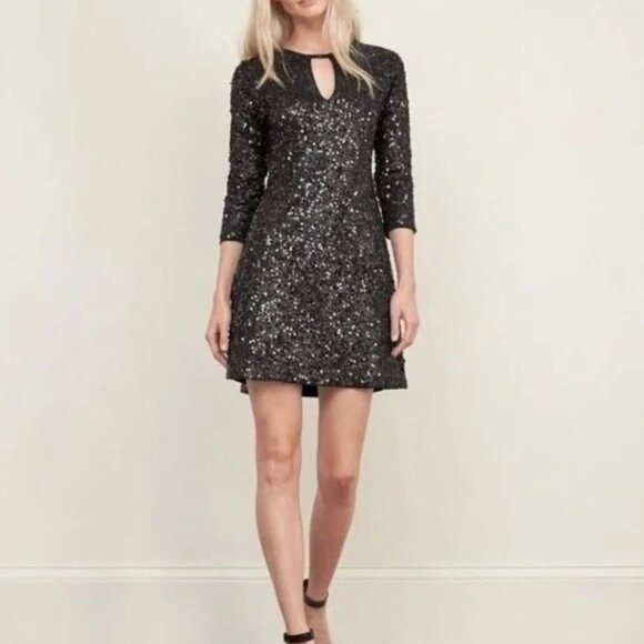 Abercrombie & Fitch Dresses & Skirts - Abercrombie & Fitch Keyhole 3/4 Sleeve Black Sequin Mini Dress